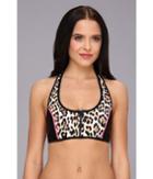 Juicy Couture Wildcat Block Halter Bra (black/flo Pink) Women's Swimwear