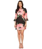 Tahari By Asl Flounce Sleeve Floral Shift Dress (black/coral/pink) Women's Dress