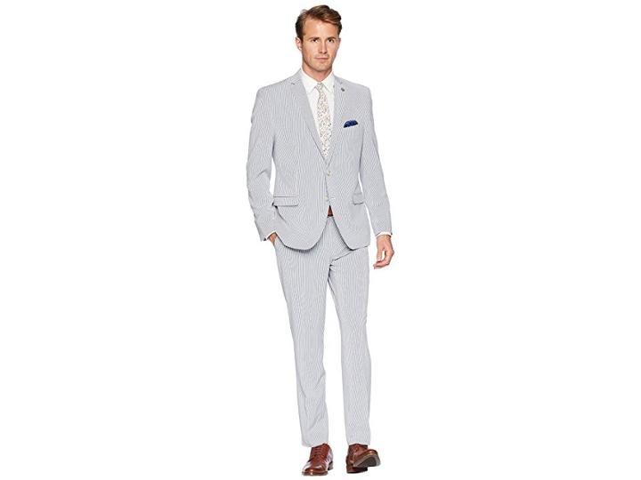 Nick Graham Seersucker 32 Finished Bottom Suit (blue Stripe) Men's Suits Sets