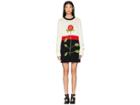Red Valentino Wool Yarn, Color Blocks And Hand Stitched Flower Embroidery Sweater Dress (ivory/cherry/black) Women's Clothing