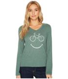 Life Is Good Bike Happy Long Sleeve Cool Vee (forest Green) Women's Long Sleeve Pullover