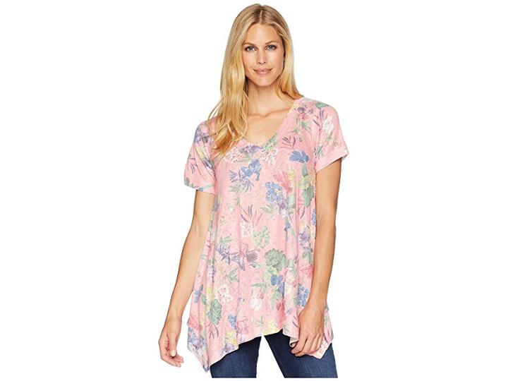 Nally & Millie Pink Floral Sharkbite Tunic (multi) Women's Blouse