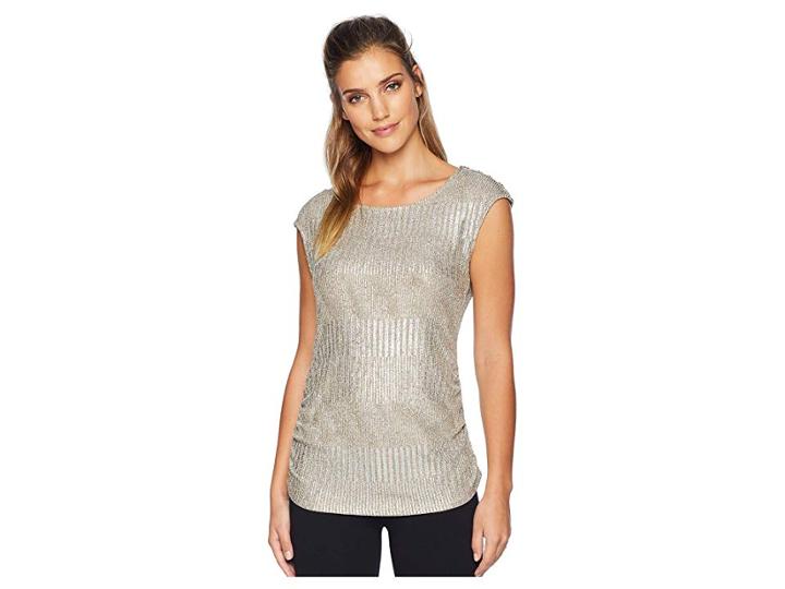 Calvin Klein Sleeveless Metallic Top W/ Buttons (gold) Women's Clothing