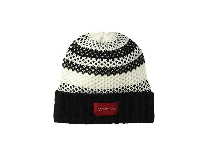 Calvin Klein Waffle Knit Striped Hat (black) Caps