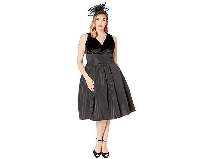 Unique Vintage Plus Size 1950s Style Velvet Taffeta Evie Swing Dress (black) Women's Dress