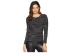 Vince Camuto Long Sleeve Puff Shoulder Thin Ribbed Stripe Top (rich Black) Women's Clothing