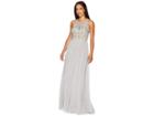 Adrianna Papell Sleeveless Illusion Bead Bodice With Crinkle Chiffon Skirt (bridal Silver) Women's Dress