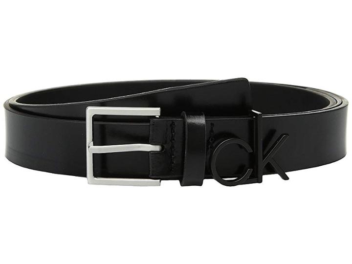 Calvin Klein 30mm Flat Strap (black/brushed Nickel) Women's Belts