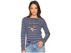 Joules Harbour Printed Jersey Top (french Navy Festive Bird) Women's Clothing