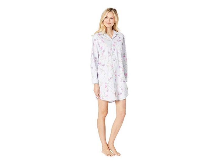 Lauren Ralph Lauren Brushed Twill His Shirt Sleepshirt (blue Print) Women's Pajama