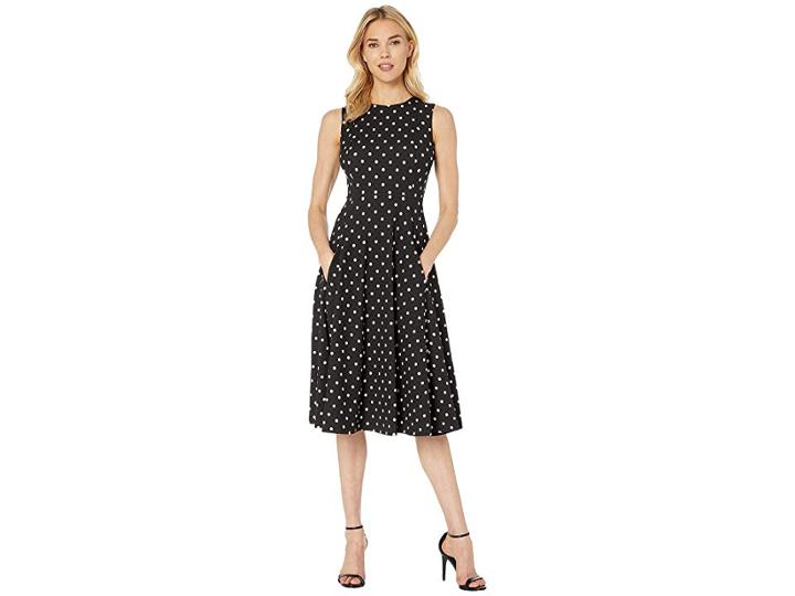 Calvin Klein Polka Dot Fit Flare Dress Cd8c22jy (black/cream) Women's Dress