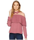 Romeo & Juliet Couture Sheer Neck With Collar Detail And Pleat Top (rose Gold) Women's Clothing