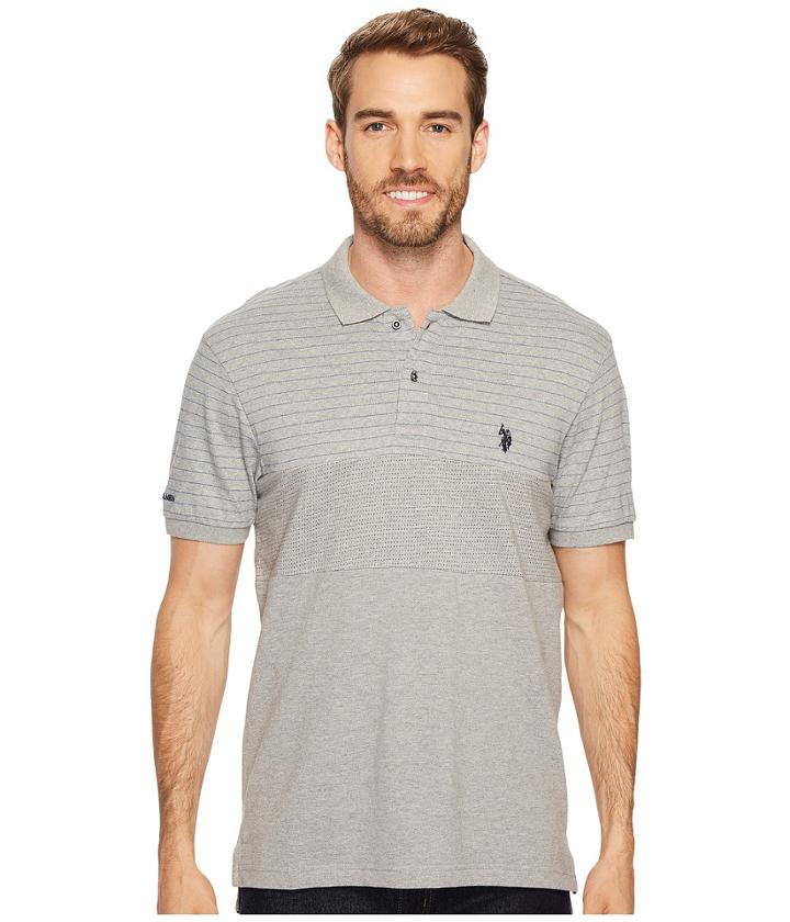 U.s. Polo Assn. Slim Fit Color Block Short Sleeve Pique Polo Shirt (heather Grey) Men's Short Sleeve Pullover