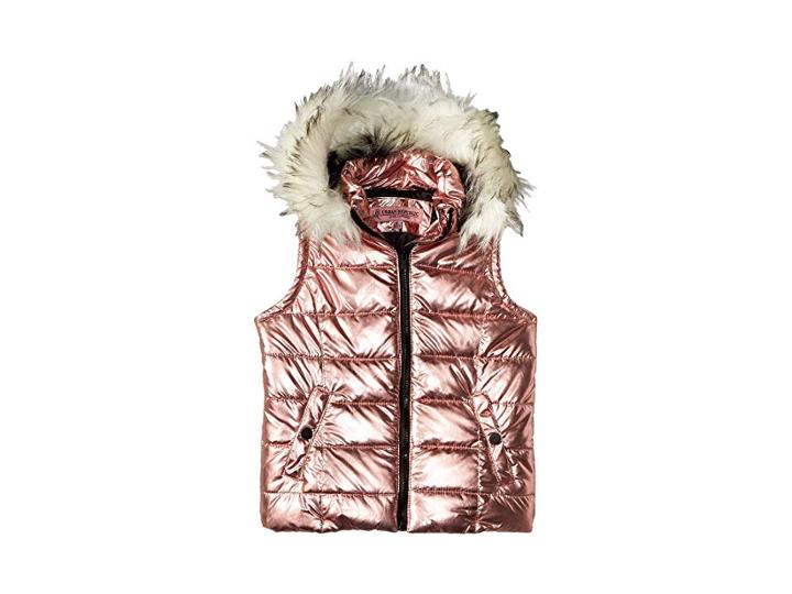 Urban Republic Kids Gal Metallic Foil Vest W/ Colored Faux Fur (little Kids/big Kids) (rose) Girl's Jacket