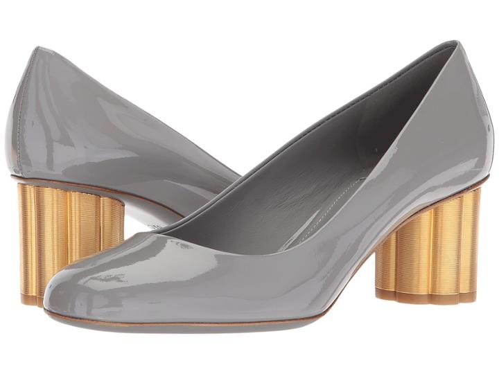 Salvatore Ferragamo Patent Leather Mid-heel Pump (fossil Grey Patent) High Heels