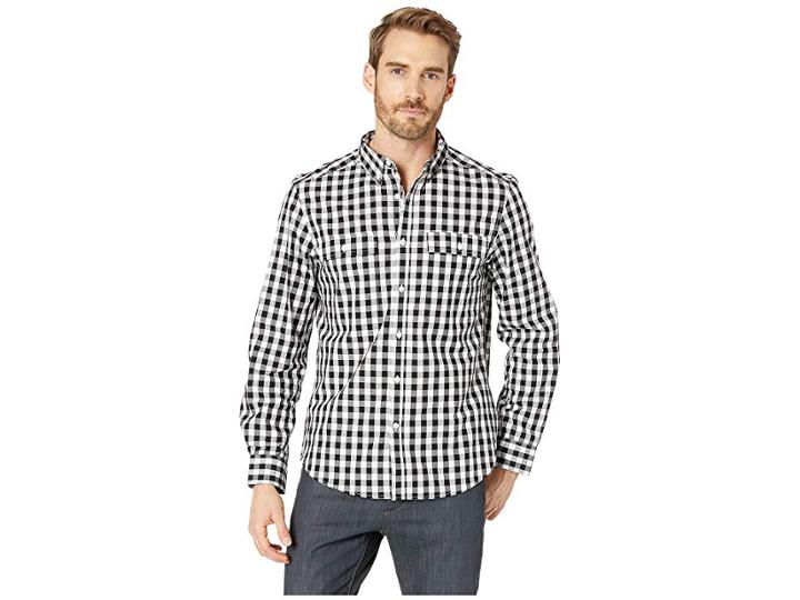 Kenneth Cole New York Long Sleeve Gingham Two-pocket Shirt (white) Men's Clothing