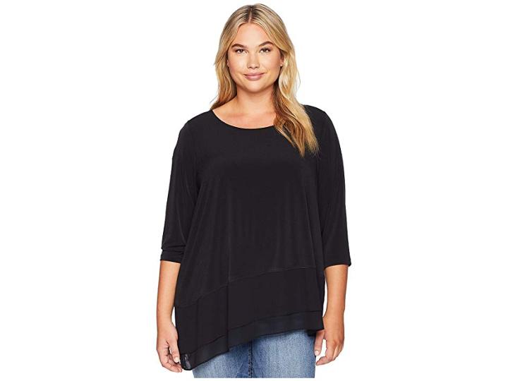 Calvin Klein Plus Plus Size 3/4 Sleeve Top Asymmetrical Hem (black) Women's Clothing
