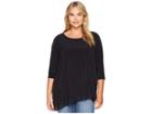 Calvin Klein Plus Plus Size 3/4 Sleeve Top Asymmetrical Hem (black) Women's Clothing