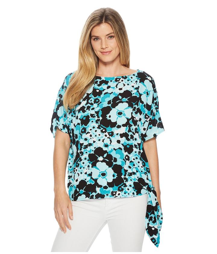 Michael Michael Kors Springtime Floral Tie Top (tile Blue/black Multi) Women's Clothing