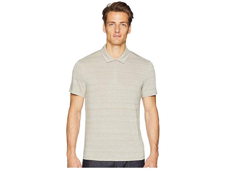 John Varvatos Collection Short Sleeve Stripe Zip Polo K2324u2 (wheat) Men's Clothing