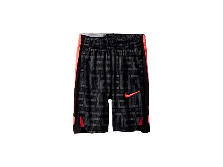 Nike Kids Dry Elite Stripe Print Basketball Short (little Kids/big Kids) (black/black/hot Punch) Boy's Shorts