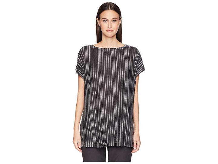 Eileen Fisher Organic Linen Striped Top (graphite) Women's Clothing