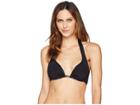 Michael Michael Kors Iconic Solids Logo Ring Halter Bikini Top W/ Removable Soft Cups U-wire (black) Women's Swimwear