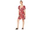 Angie V-neck Covered Button Front Dress (red) Women's Dress