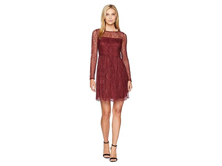 Adrianna Papell Delicate Chevron Fit And Flare (pale Mahogany) Women's Dress