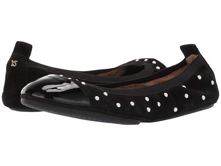 Yosi Samra Samantha (black Kid Suede/patent Leather) Women's Flat Shoes