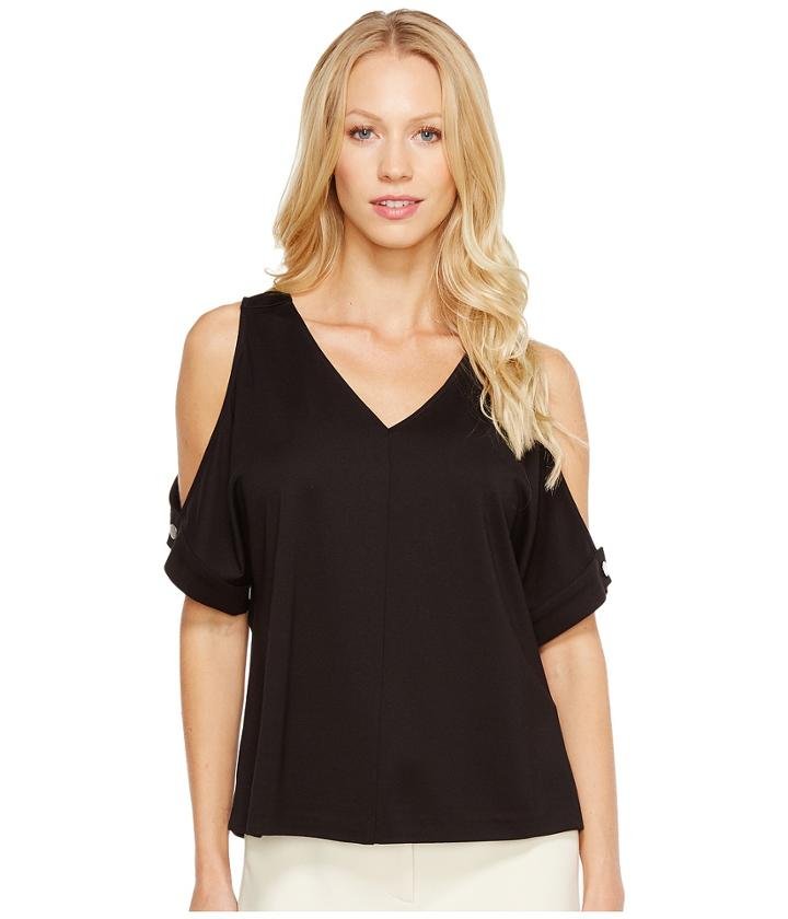 Ellen Tracy V-neck Cold Shoulder Top (e Black) Women's Clothing