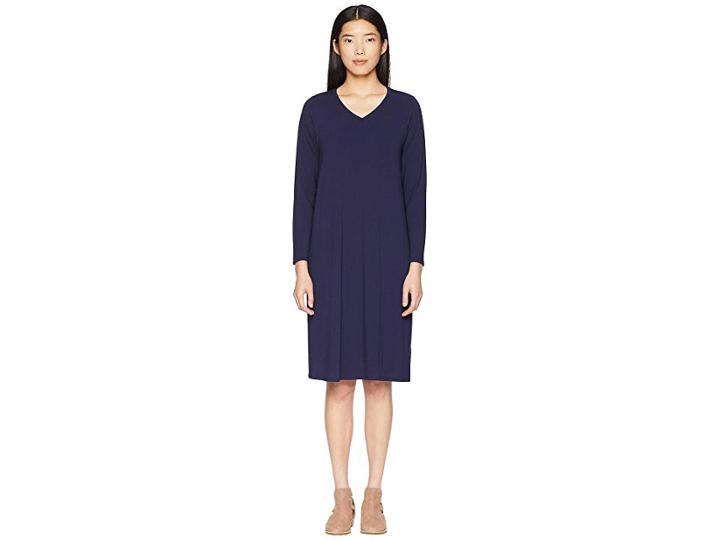 Eileen Fisher Viscose Jersey V-neck Dress (midnight) Women's Dress