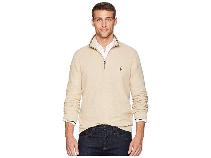 Polo Ralph Lauren Textured Pique 1/2 Zip (oatmeal Heather) Men's Sweater