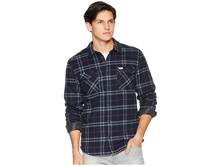 Rvca Ar Plaid Long Sleeve Flannel (new Navy) Men's Clothing