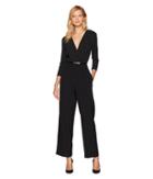 Eci V-neck Belted Long Sleeve Jumpsuit (black/silver) Women's Jumpsuit & Rompers One Piece
