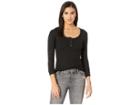 Lna Chriselle Rib Henley (black) Women's Long Sleeve Pullover