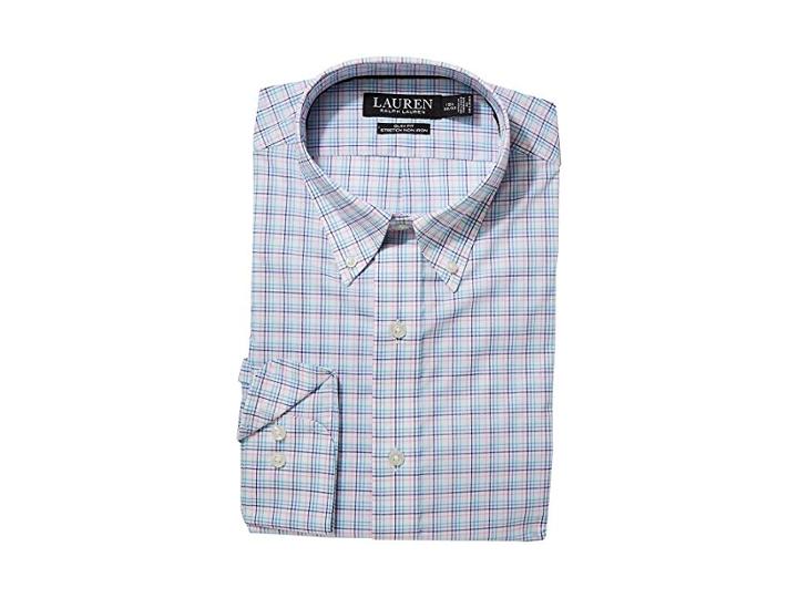 Lauren Ralph Lauren Slim Fit No-iron Cotton Dress Shirt (blue/pink Multi) Men's Long Sleeve Button Up