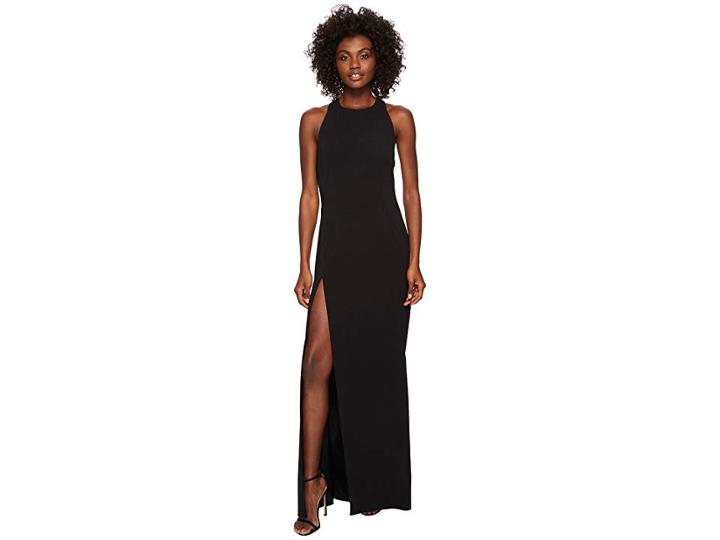 Jill Jill Stuart High Neck 2-ply Crepe Gown W/ Back Chiffon Drape (black/off-white) Women's Dress