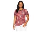 Lauren Ralph Lauren Plus Size Linen-blend-jersey T-shirt (red Multi) Women's T Shirt