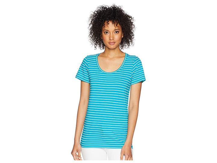 Pendleton Short Sleeve Pima Stripe Tee (enamel Blue/marshmallow Stripe) Women's Clothing