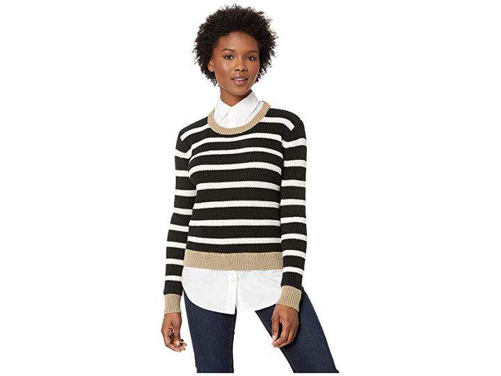 Lauren Ralph Lauren Layered Shirt (polo Black/mascarpone Cream) Women's Clothing