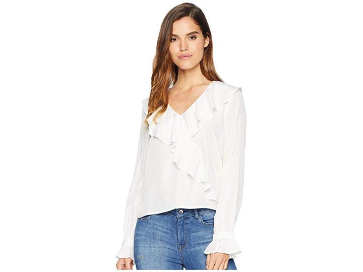 Moon River Unbalanced Ruffle Top (white) Women's Clothing