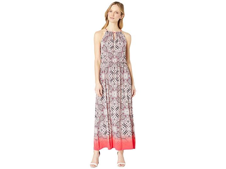 London Times Ombre Medallion Blouson Halter Maxi (pink) Women's Dress