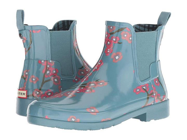 Hunter Refined Blossom Print Chelsea Boot (soft Pine Floral) Women's Rain Boots