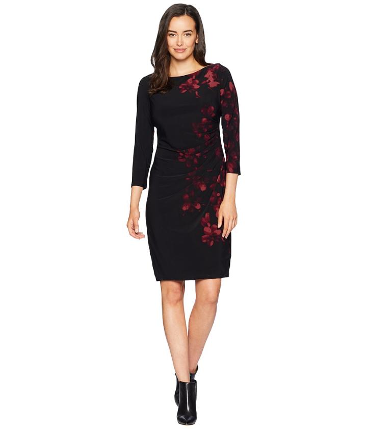 Chaps Solange Portia Floral (black/winter Merlot) Women's Dress