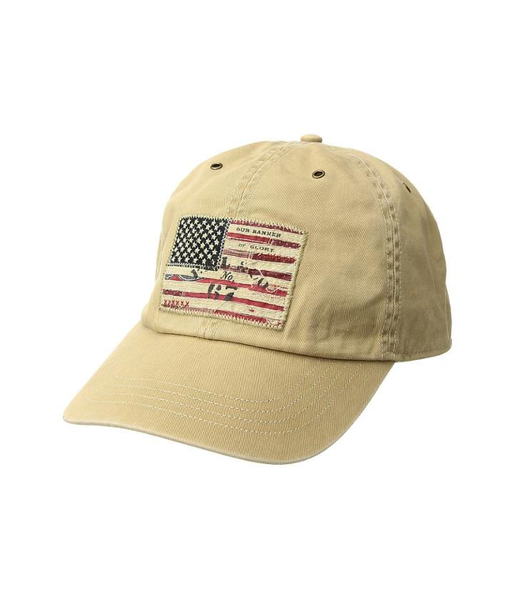 Polo Ralph Lauren Cotton Chino Iconic Flag Cap (luxury Tan) Caps