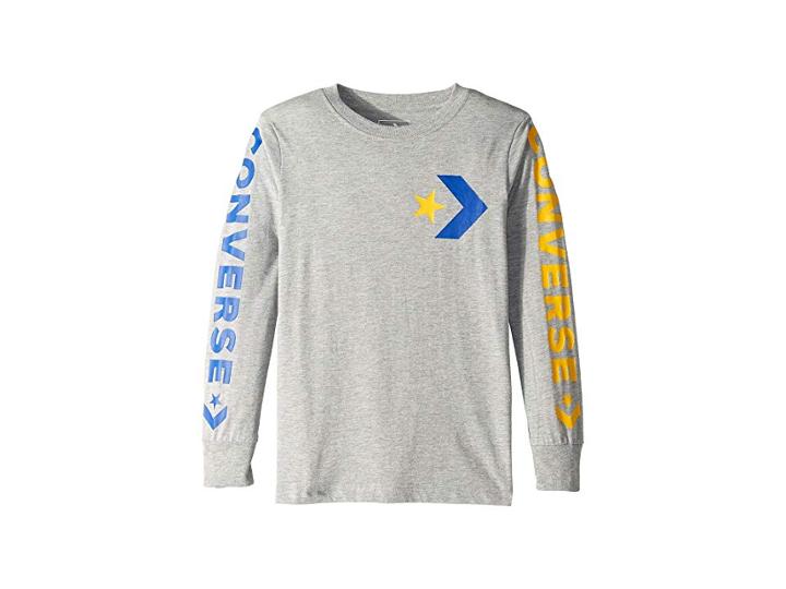 Converse Kids Star Chevron Wordmark Long Sleeve Tee (big Kids) (dark Grey Heather) Boy's Clothing