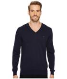 Lacoste Cotton Jersey V-neck Sweater (navy Blue) Men's Sweater