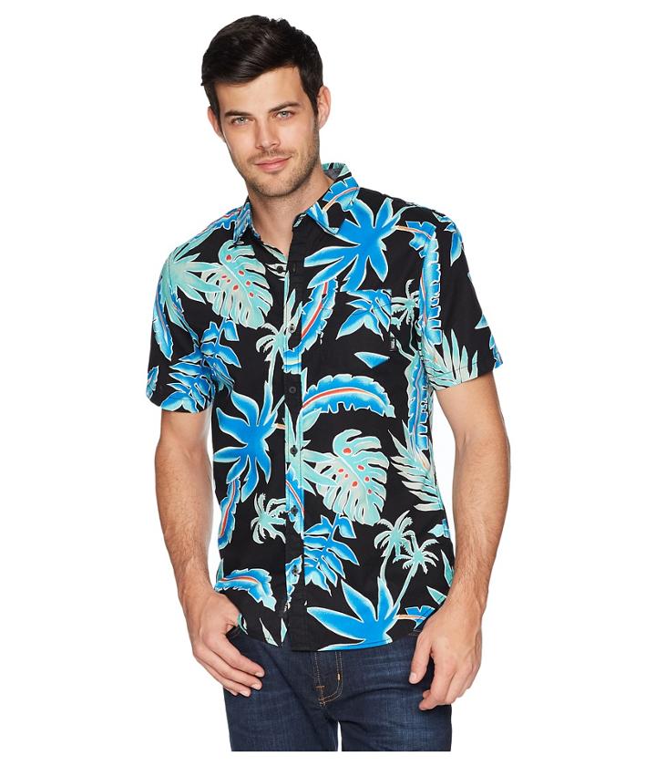 Vans Pit Stop Floral Short Sleeve Woven (black Pit Stop Floral) Men's Clothing