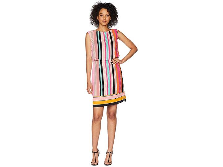 Adrianna Papell Fiesta Stripe Blouson Dress (pink Multi) Women's Dress